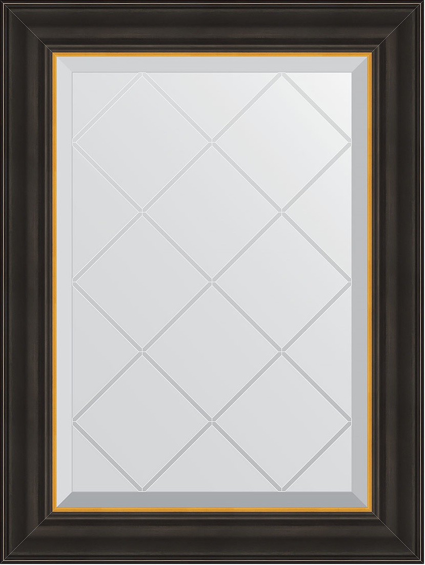 BY 4529 Зеркало с гравировкой в багетной раме - черное дерево с золотом 71 mm EVOFORM Exclusive-G