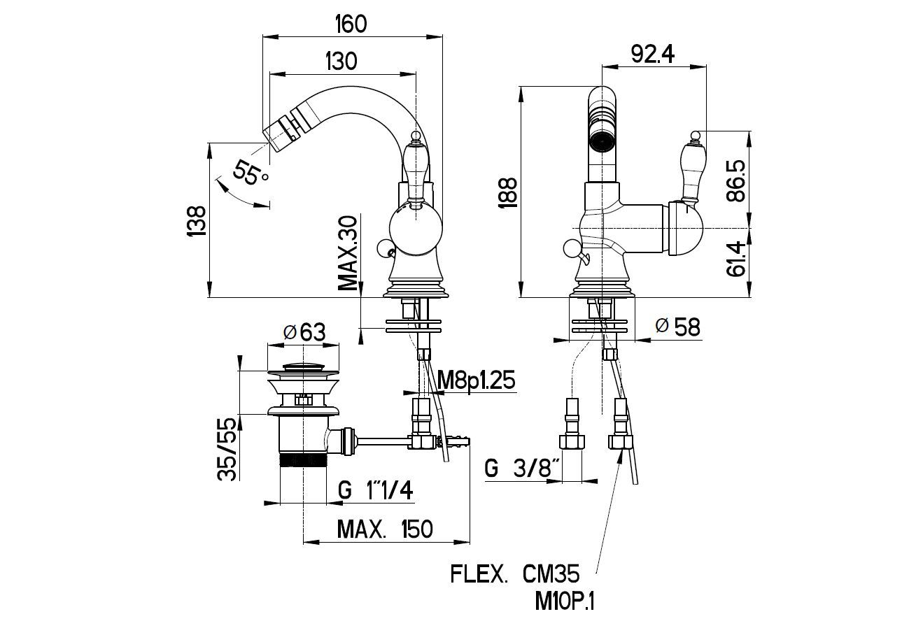 Однорычажный смеситель для биде с автоматическим сливом Gaia Mobili Complements ARCH-00088699 - Вид №2