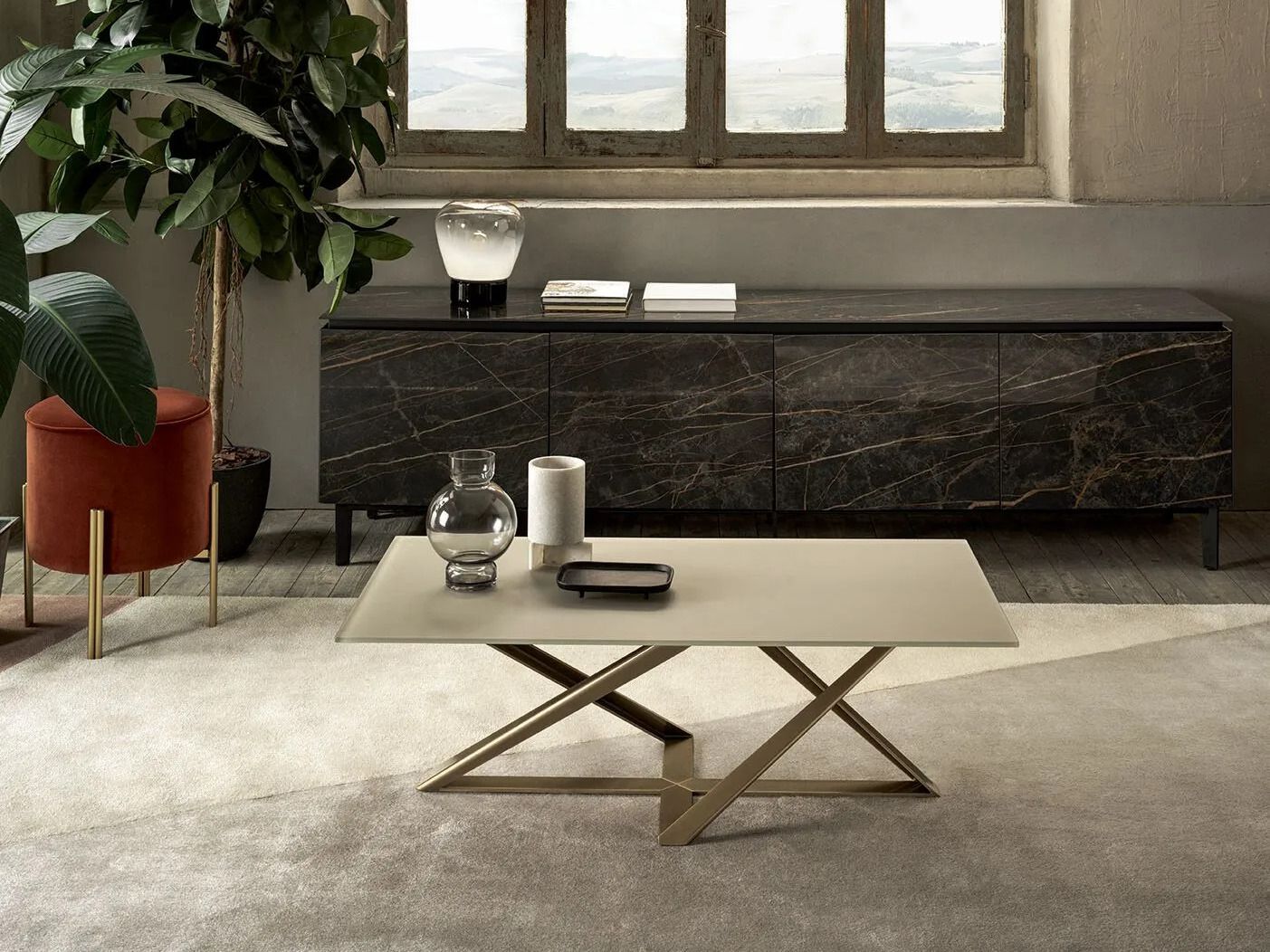 Журнальный столик из стали и хрусталя Bontempi Casa Millennium ARCH-00109219