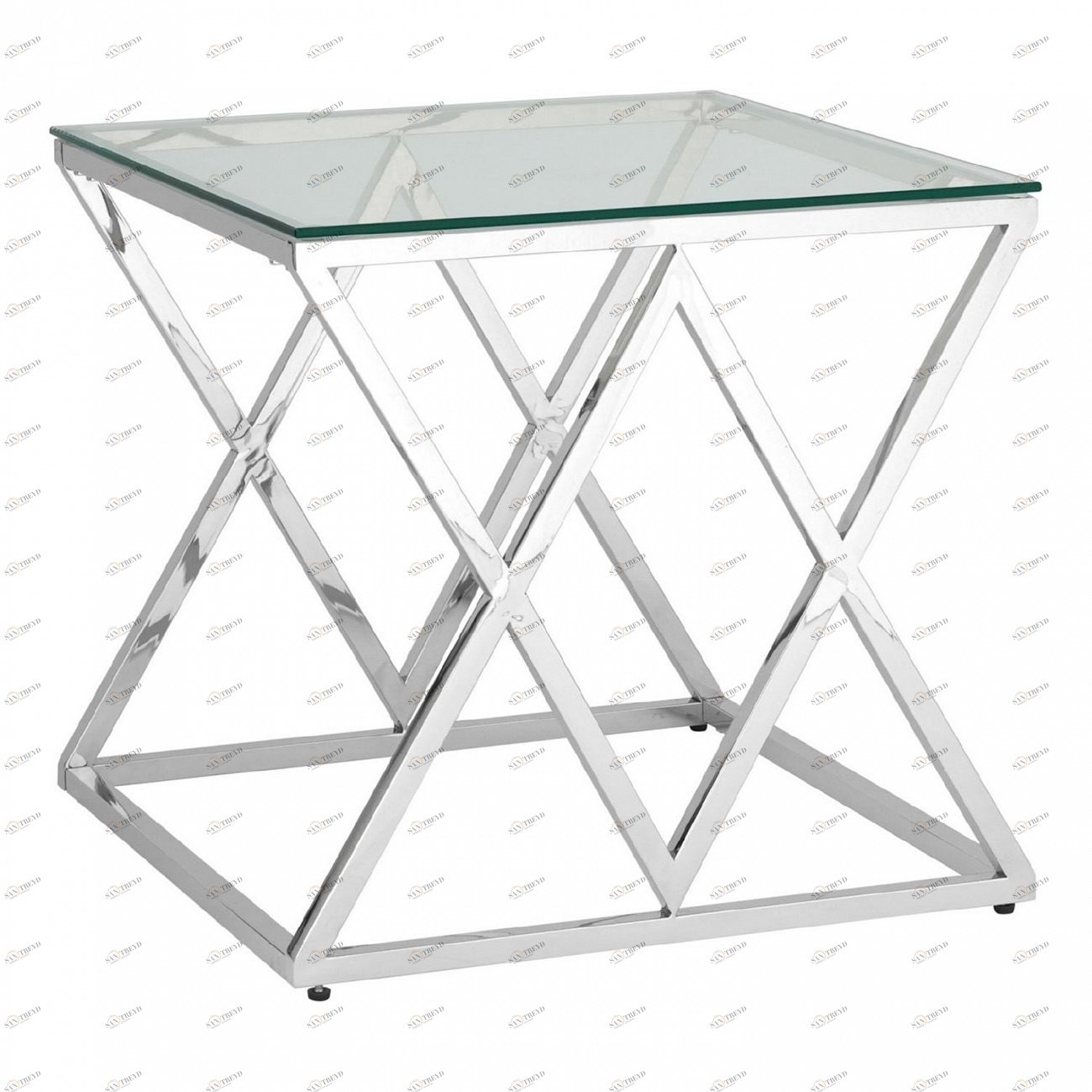 Журнальный столик стеклянный прозрачный с основанием серебро 55х55 см "Инсигния" STOOL GROUP  00-3881891 Серебро 