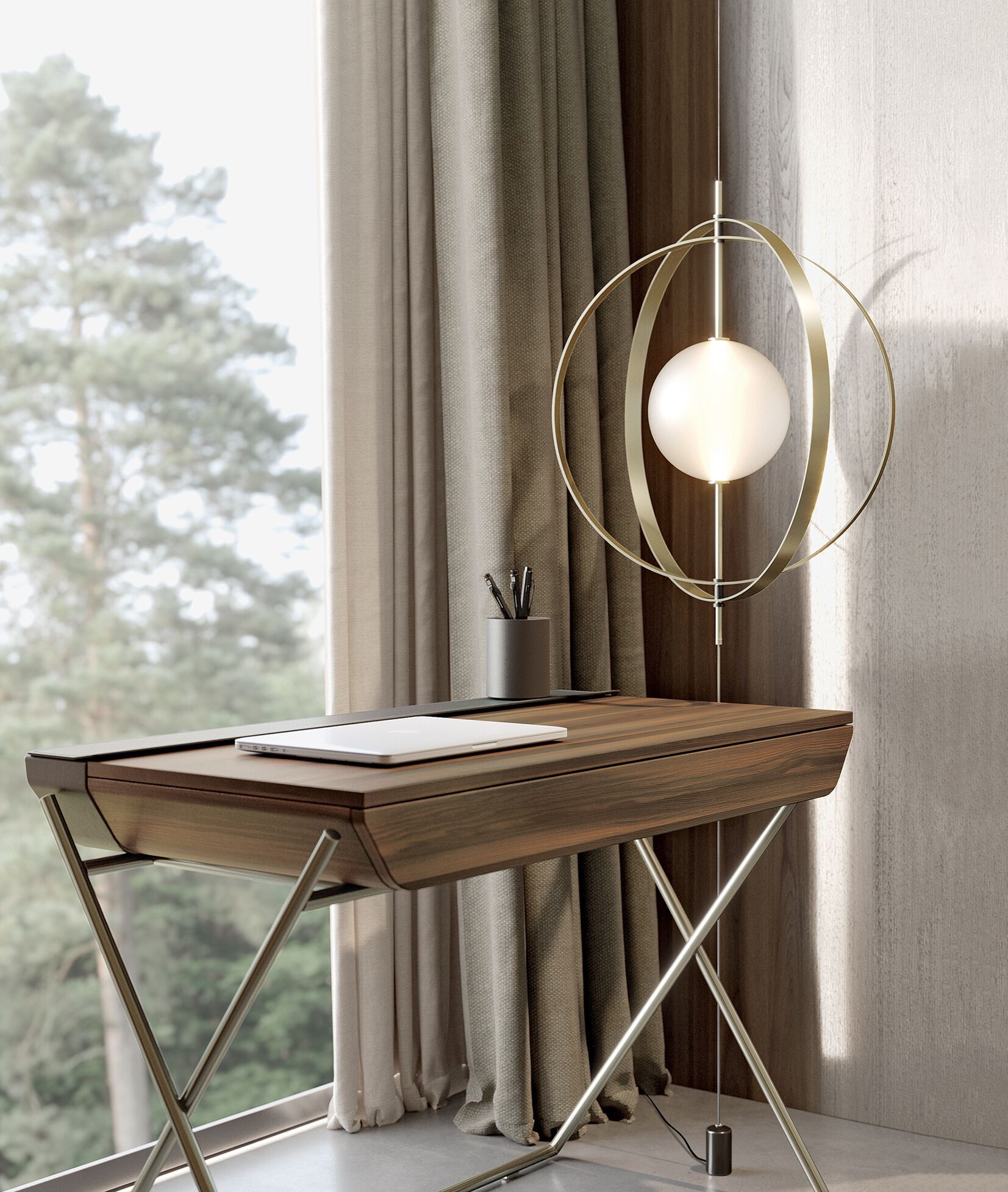 Потолочный светильник-земля с регулируемой яркостью из стали и стекла Bontempi Casa Papillon ARCH-00092974