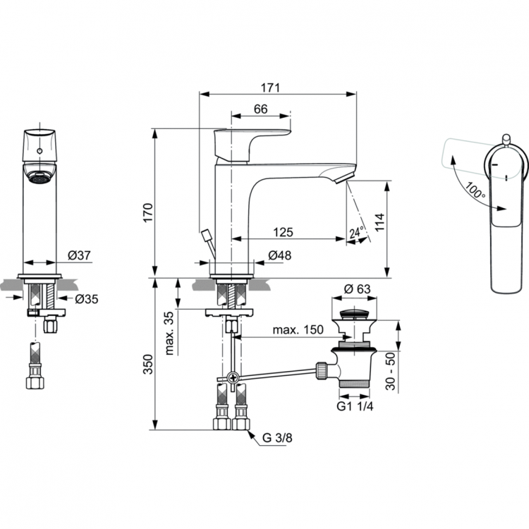 A7013AA Смеситель для раковины Ideal Standard CONNECT AIR - Вид №3