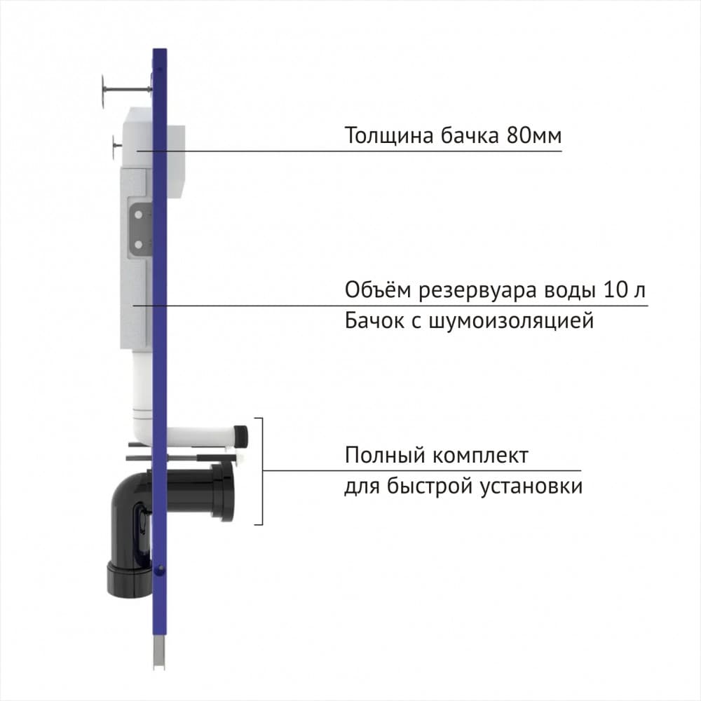 040235 Инсталляция BERGES для скрытого монтажа унитаза NOVUM кнопка D5 Soft Touch чёрная  Berges NOVUM R1  - Вид №6