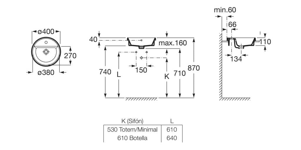 Фарфоровая круглая полукруглая раковина Roca The Gap ARCH-00102535 - Вид №2