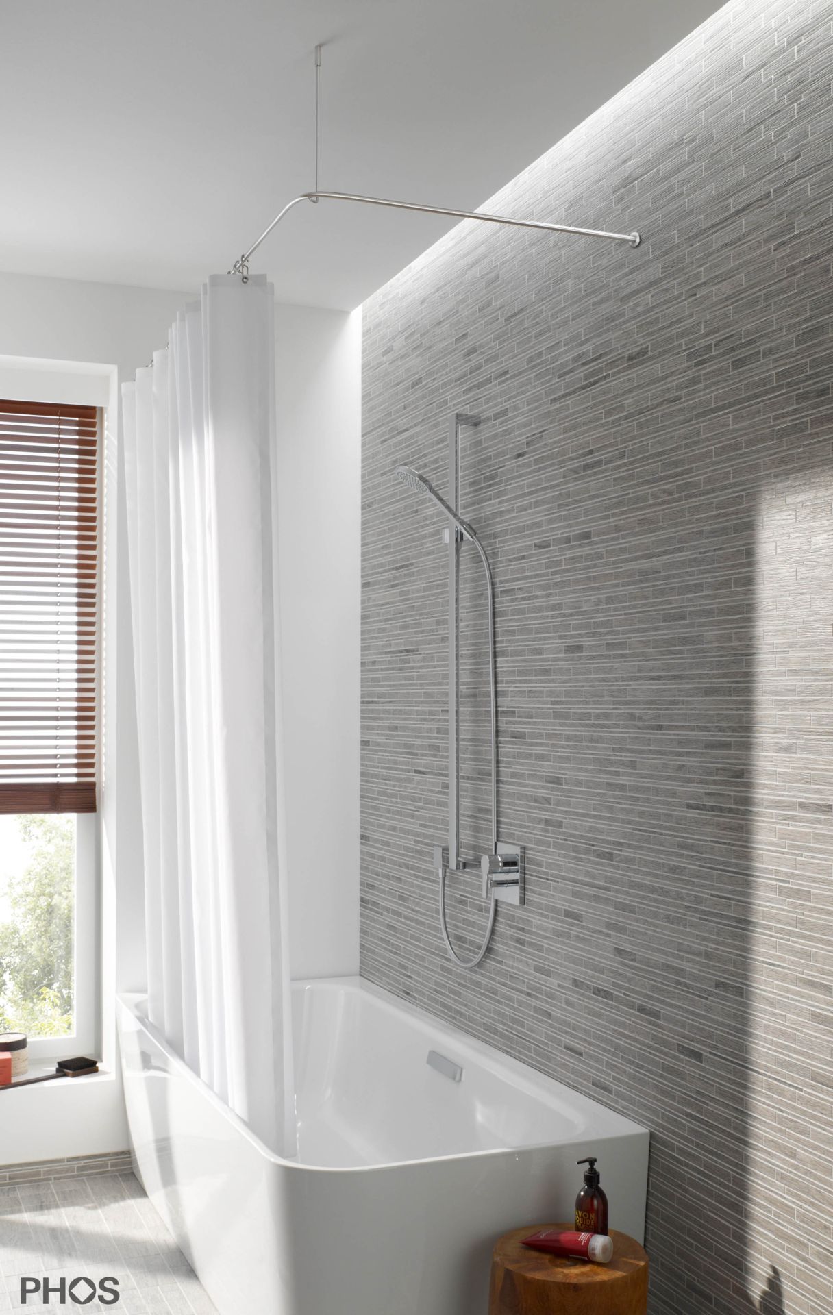 DSE1700-750K45 L-образный карниз для душевой занавески, 170 x 75 см, для настенного монтажа PHOS  - Вид №1