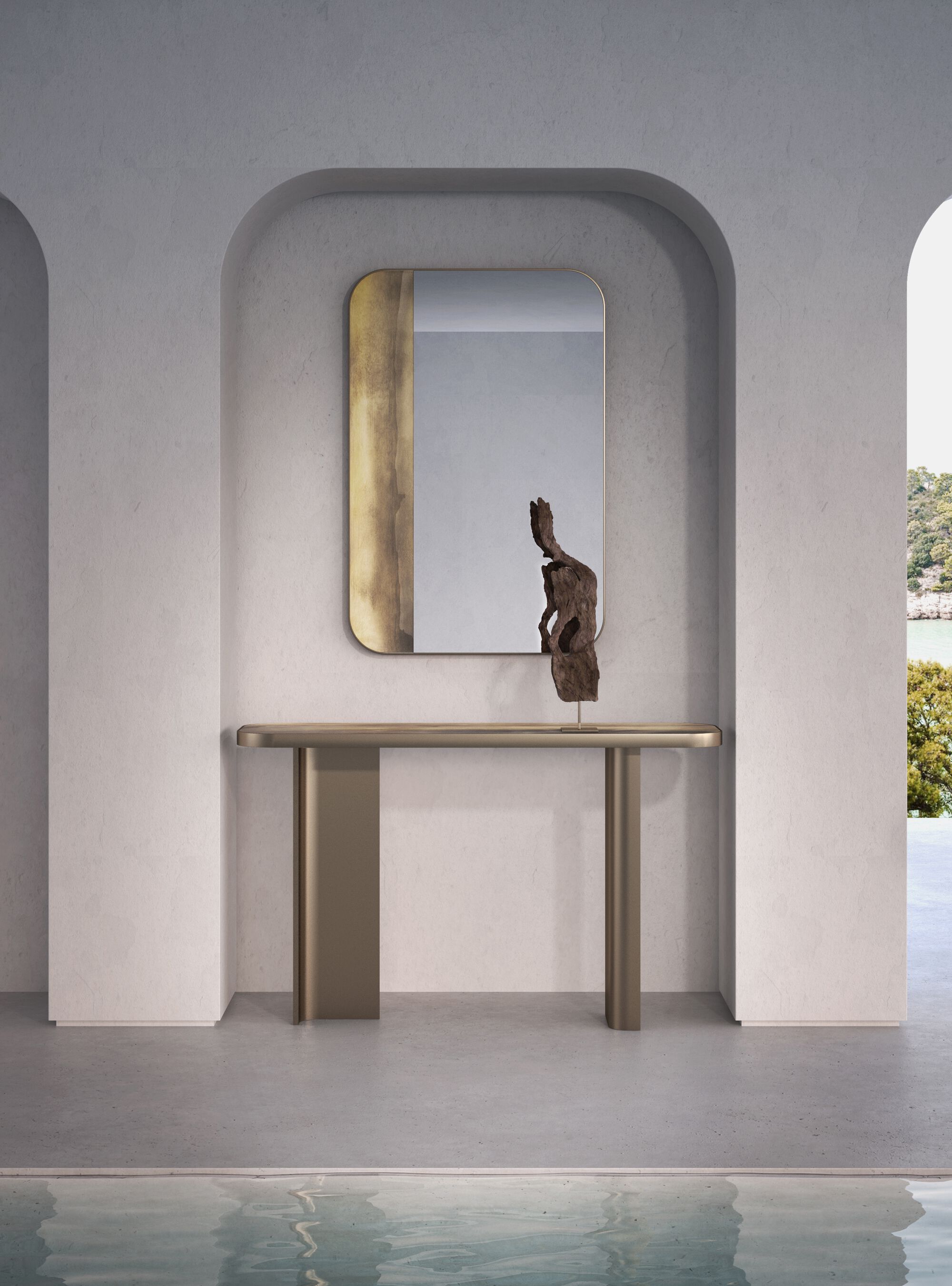 Прямоугольная консоль из дерева и стекла ARTE VENEZIANA итальянские пейзажи ARCH-00054977 - Вид №1