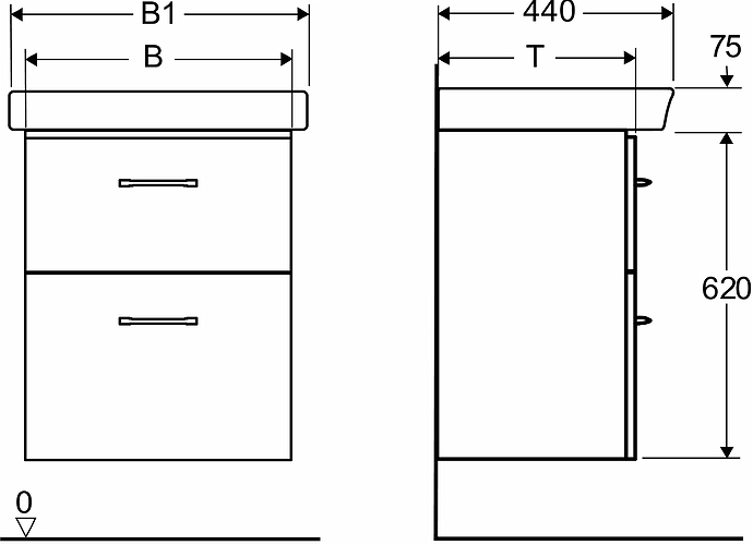 9616521001 Комплект умывальника IDO Glow Square с основанием для умывальника, с двумя ящиками, W = 560 мм, W1 = 560 мм, T = 372, белый  - Вид №5