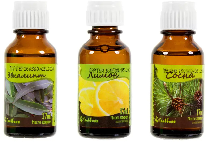 ГЛАВБАНЯ Набор эфирных масел для бани - Сосна, Эвкалипт, Лимон 3х17 мл 15512359