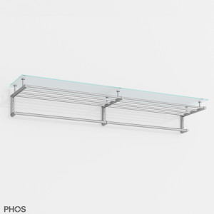 G18-1400G-B Полотенцесушитель g18 с 5 держателями для полотенец и полкой из матового стекла - ширина 145 см PHOS