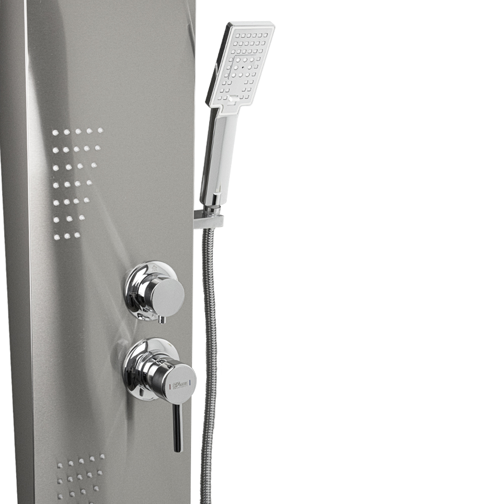 GFmark - Душевая панель РАЗБОРНАЯ - "тропический душ" с двумя лейками, корпус МАТОВАЯ нержавеющая сталь марки 304, код: 5509  - Вид №6