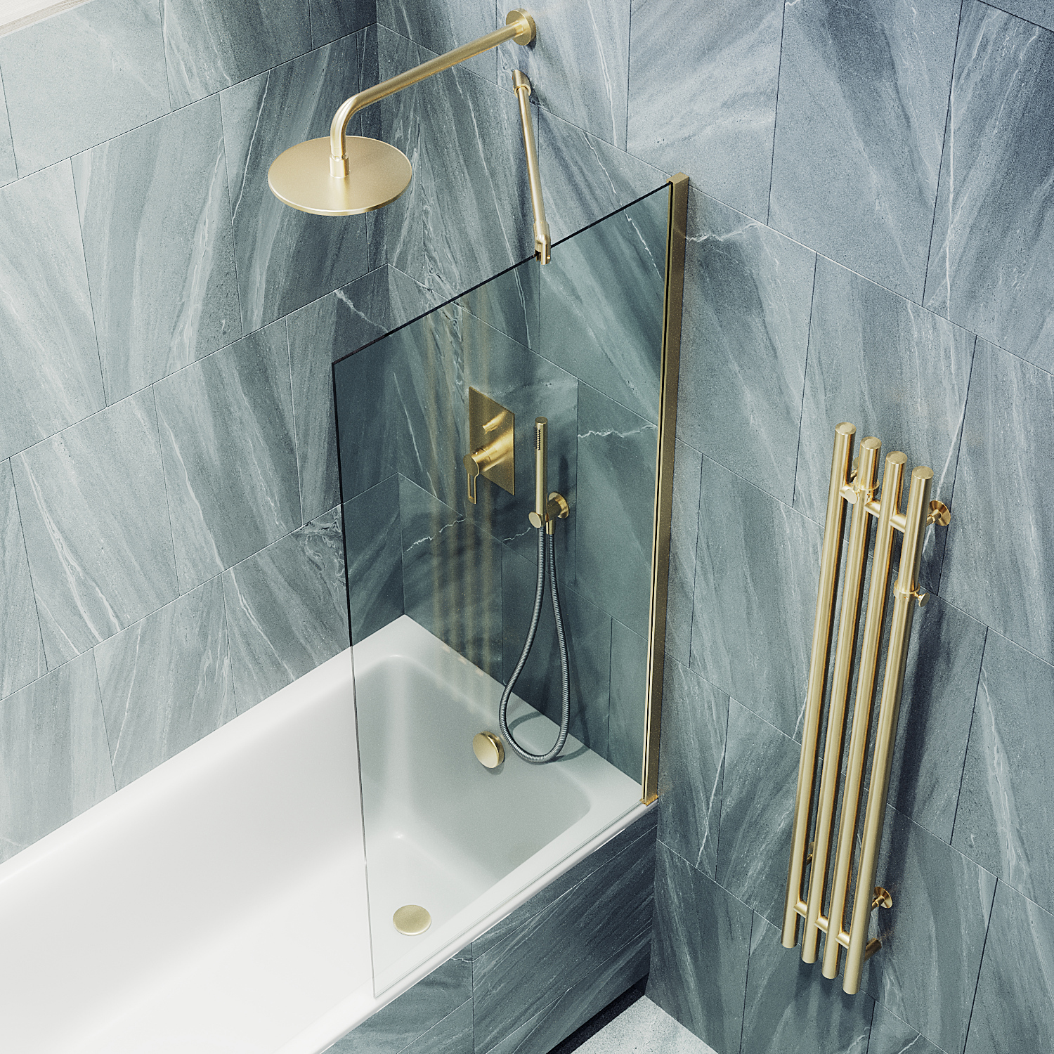 Шторка для ванны в широком профиле ST-61-3ш Public Steel