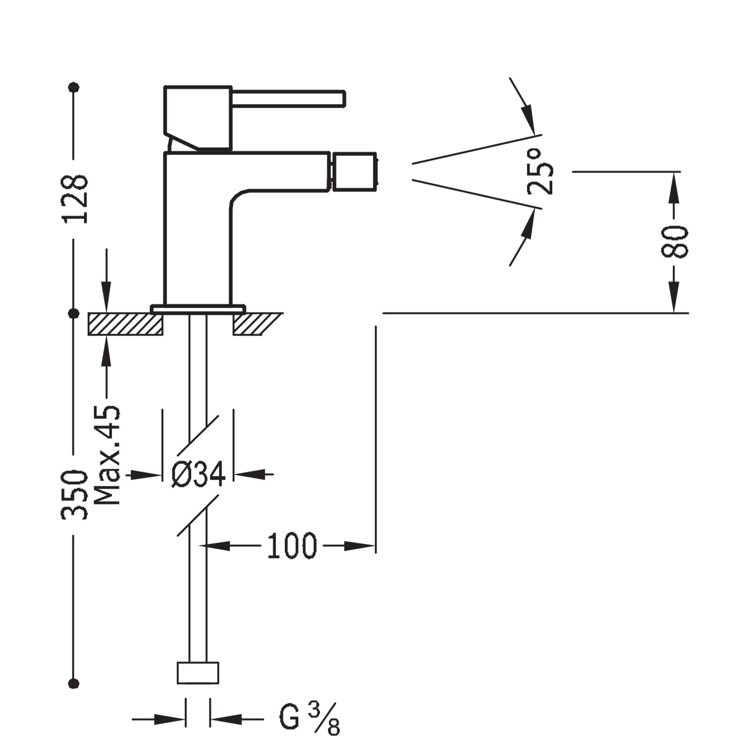 МАКСИМАЛЬНЫЙ смеситель для биде с одной ручкой-06222001 TRES  - Вид №1