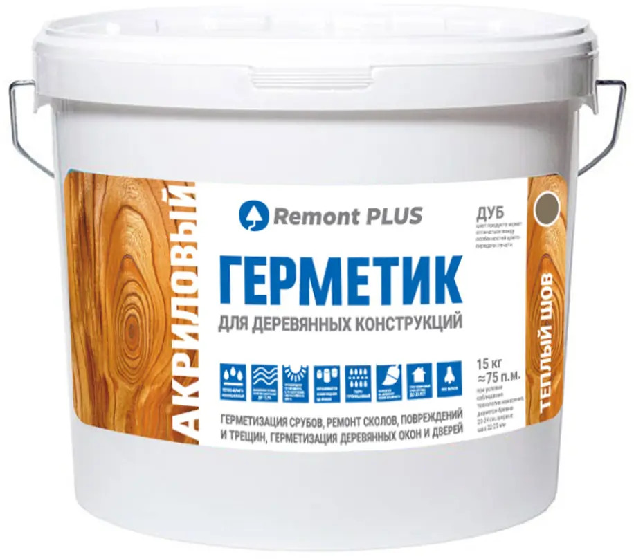 88299945 Герметик акриловый Remont PLUS для деревянных конструкций межшовный дуб серый 10 л STLM-0077496