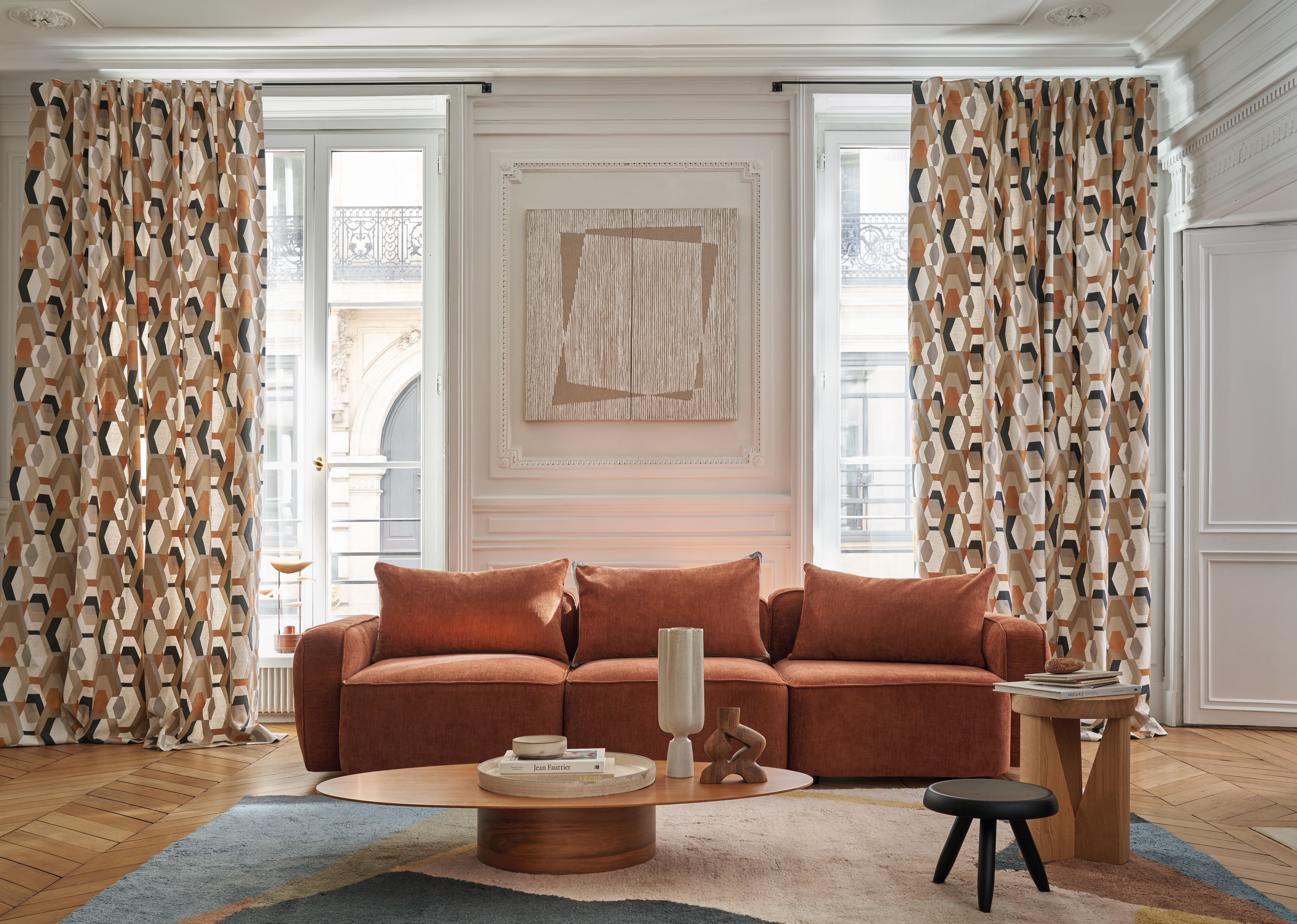 Многоцветная вышитая ткань с графическими узорами Casamance Point de Vue ARCH-00047117 - Вид №1