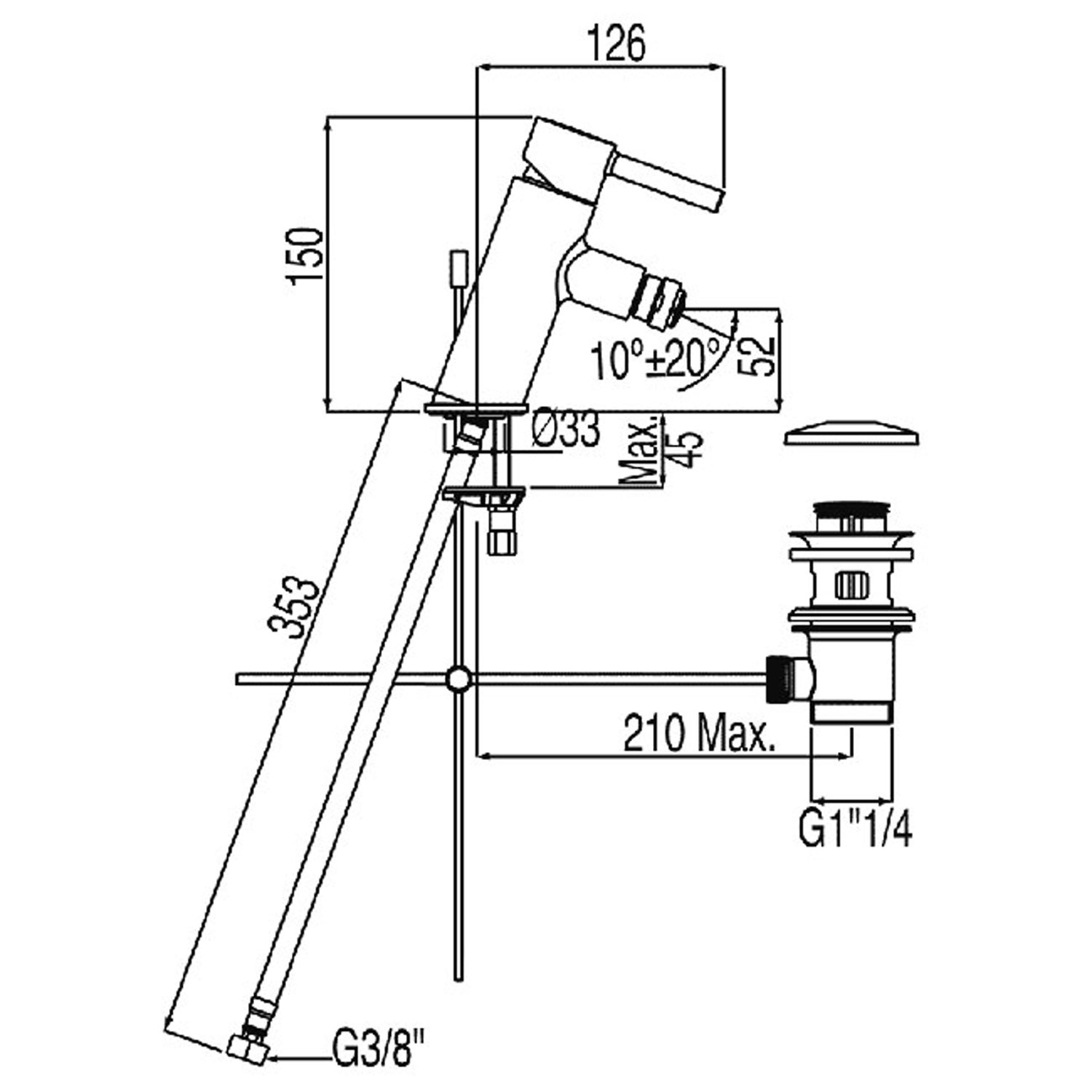 Наклонный смеситель для биде с одной ручкой LEX-ALP с автоматическим сливом-20312001D TRES - Вид №1