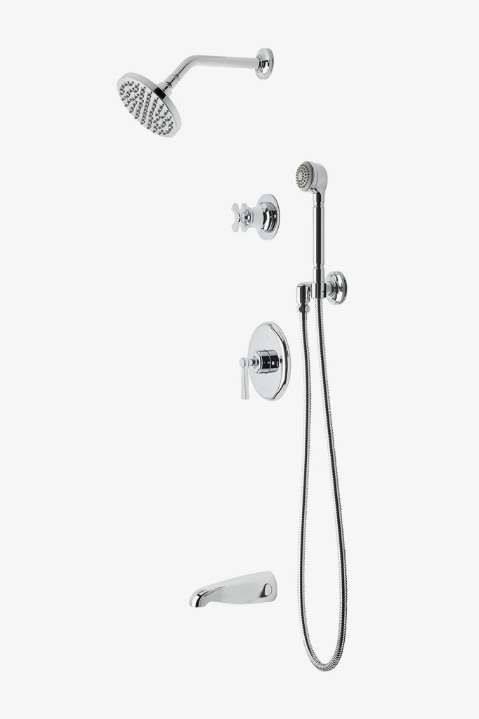 TRSP15 Комплект для транзитного душа с балансировкой давления с 6-дюймовой лейкой для дождя, ручным душем, изливом ванны и перекрестной перекрестной рукояткой. Waterworks 