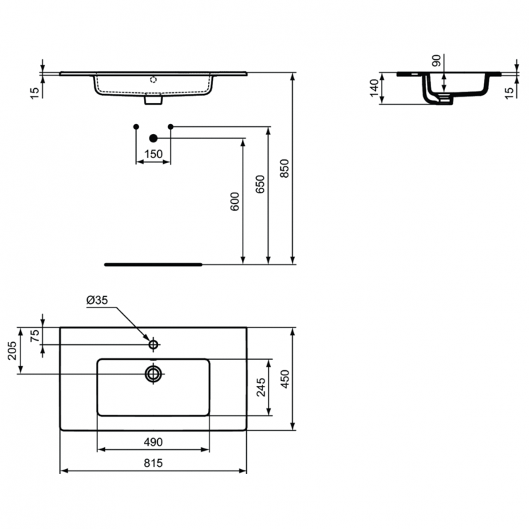 E066901 Раковина 81.5X45.5 см Ideal Standard TEMPO - Вид №3