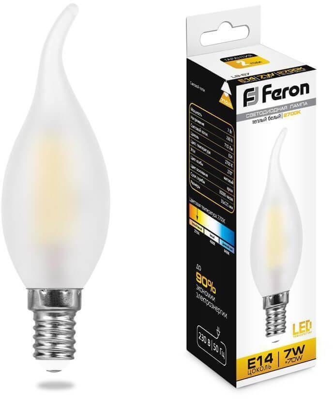25786 Лампа светодиодная филаментная E14 7W 2700K Свеча на ветру Матовая LB-67 Feron