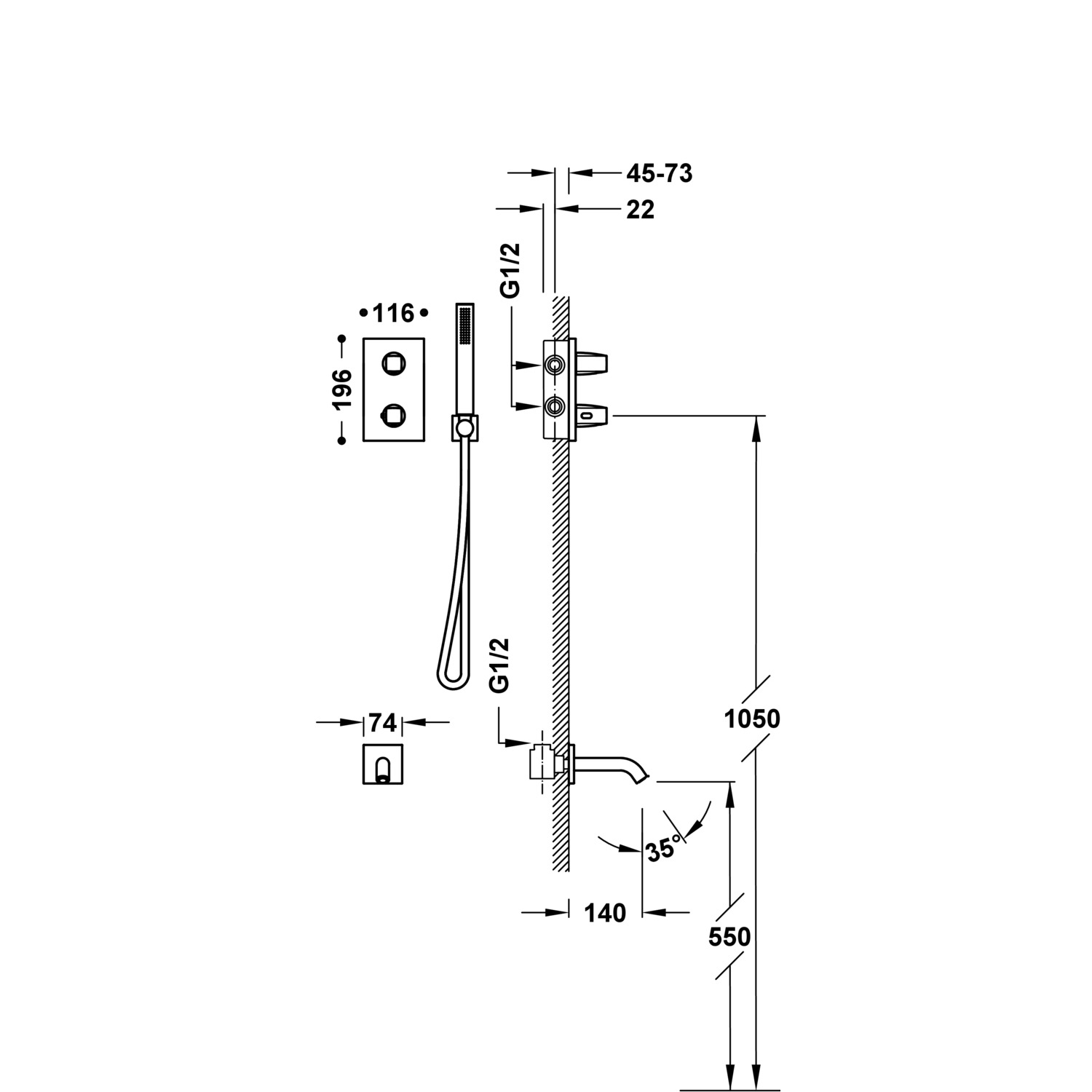 Комплект 2-ходовых скрытых термостатических кранов Therm-box для ванн и душевых кабин-21125007BM TRES Thermostatic - Вид №1