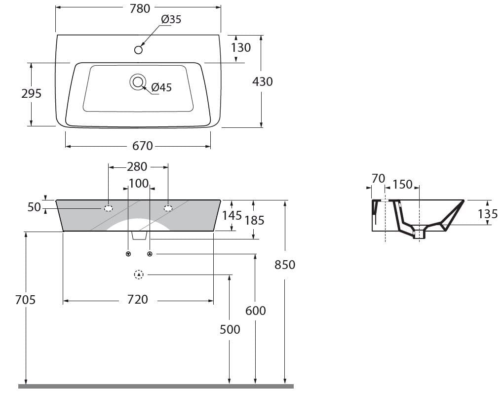 Столешница/подвесной умывальник Azzurra Ceramica Hera ARCH-00066132 - Вид №5