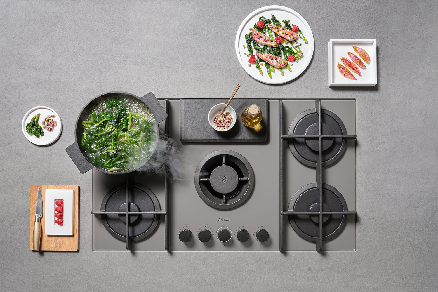 NIKOLATESLA FLAME BL/A/88-PRF0147740A Газовая варочные панели / газ, с вытяжкой, 1200 м3/ч, черная Elica  - Вид №3