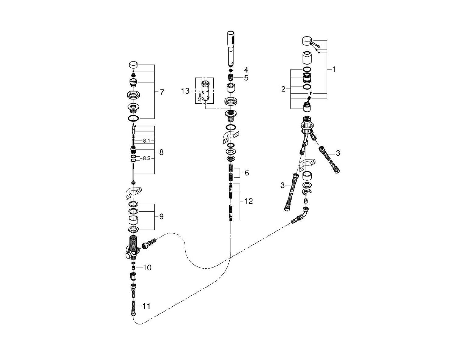 Набор для ванны с 3 отверстиями и ручным душем Grohe Essence New ARCH-00004769 - Вид №2