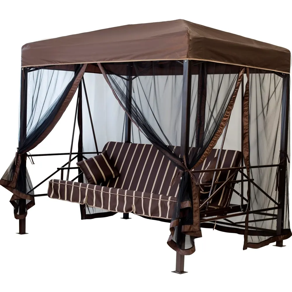 Качели-павильон садовые Эдельвейс 4-х местные до 400 кг коричневый GREENGARD STLM-2008228 - Вид №1