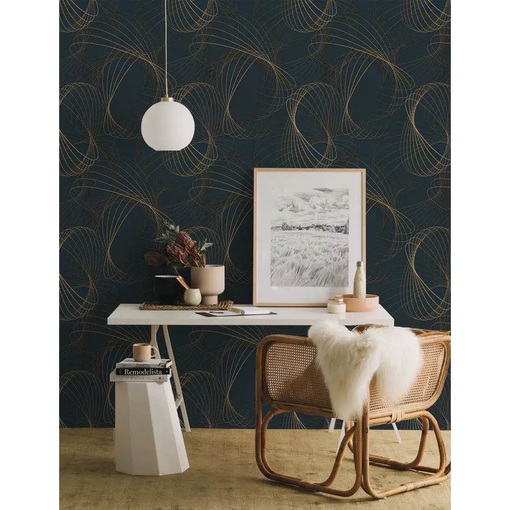 Флизелиновые обои NEW AGE Tesla с сине-золотым декором 89342844 STLM-0814355 - Вид №2