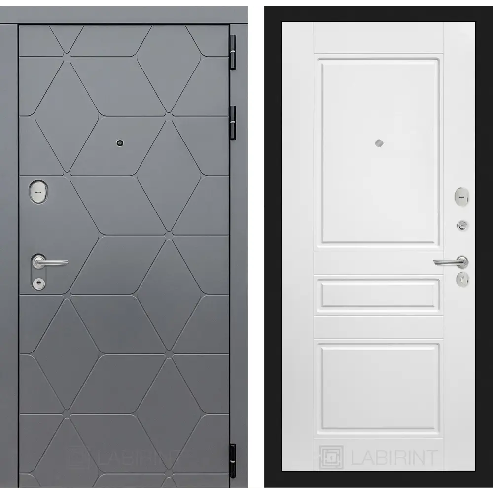 91697784 Входная дверь Labirintdoors Космо с панелью П03 правый 205х96см цвет графит софт/белый софт STLM-0897849