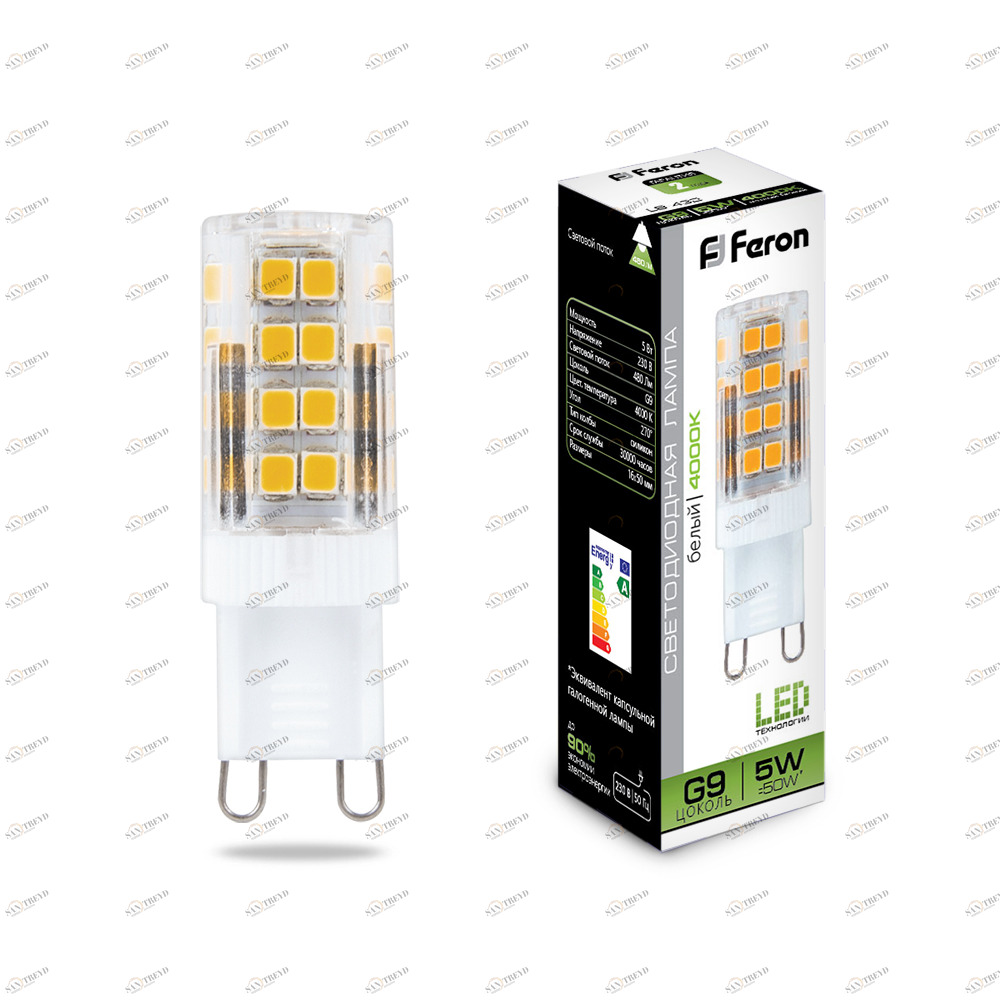 Лампа светодиодная Feron G9 5W 4000K LB-432 25770 FERON  00-3956535 Прозрачный 