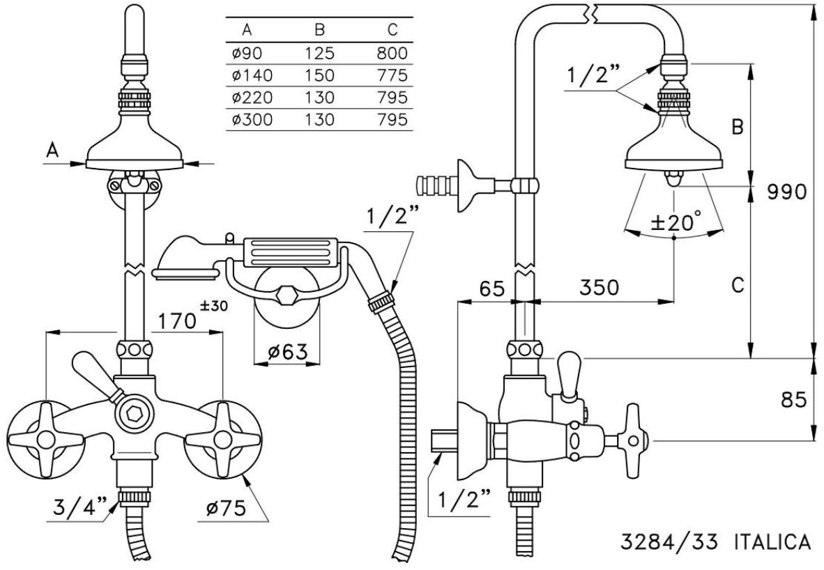 RUBINETTERIE STELLA Настенная душевая стойка с ручным душем Italica It02513 - Вид №1