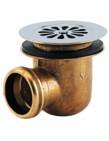 302100 000 00  Сифон для душевого поддона Д. 60 мм, решетка с круглой заслонкой и горизонтальный навинчивающийся выход, NF, из латуни Valentin Хром  - Вид №1