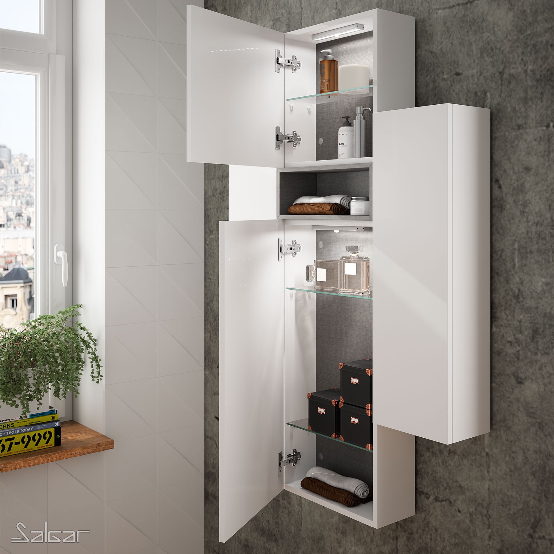 22824 SALGAR Модуль АЛЬЯНС 400 двусторонний 1 дверный GLOSS WHITE 400 x 800 x 162 мм Глянцевый белый  - Вид №3