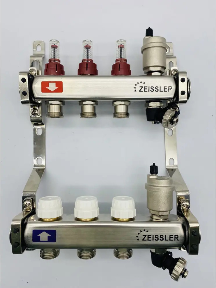 91715767 Коллектор с расходомерами Zeissler 2183405060317 3/4"x3/4" 3 выхода нержавеющая сталь STLM-0804507