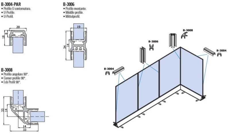 Metalglas Bonomi Модульный стеклянный экран  B-3004-3006-3008  - Вид №1