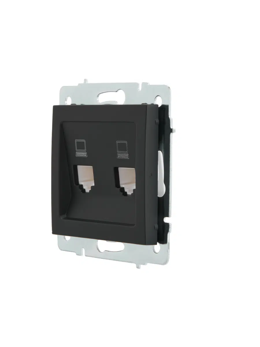 RAIN Розетка двойная компьютерная без рамки (механизм) без рамки черный LEZARD 703-4288-141 - Вид №1