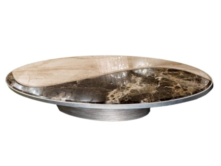 Журнальный столик с деревянным основанием и двойной мраморной столешницей Mantellassi 1926 облако ARCH-00146450