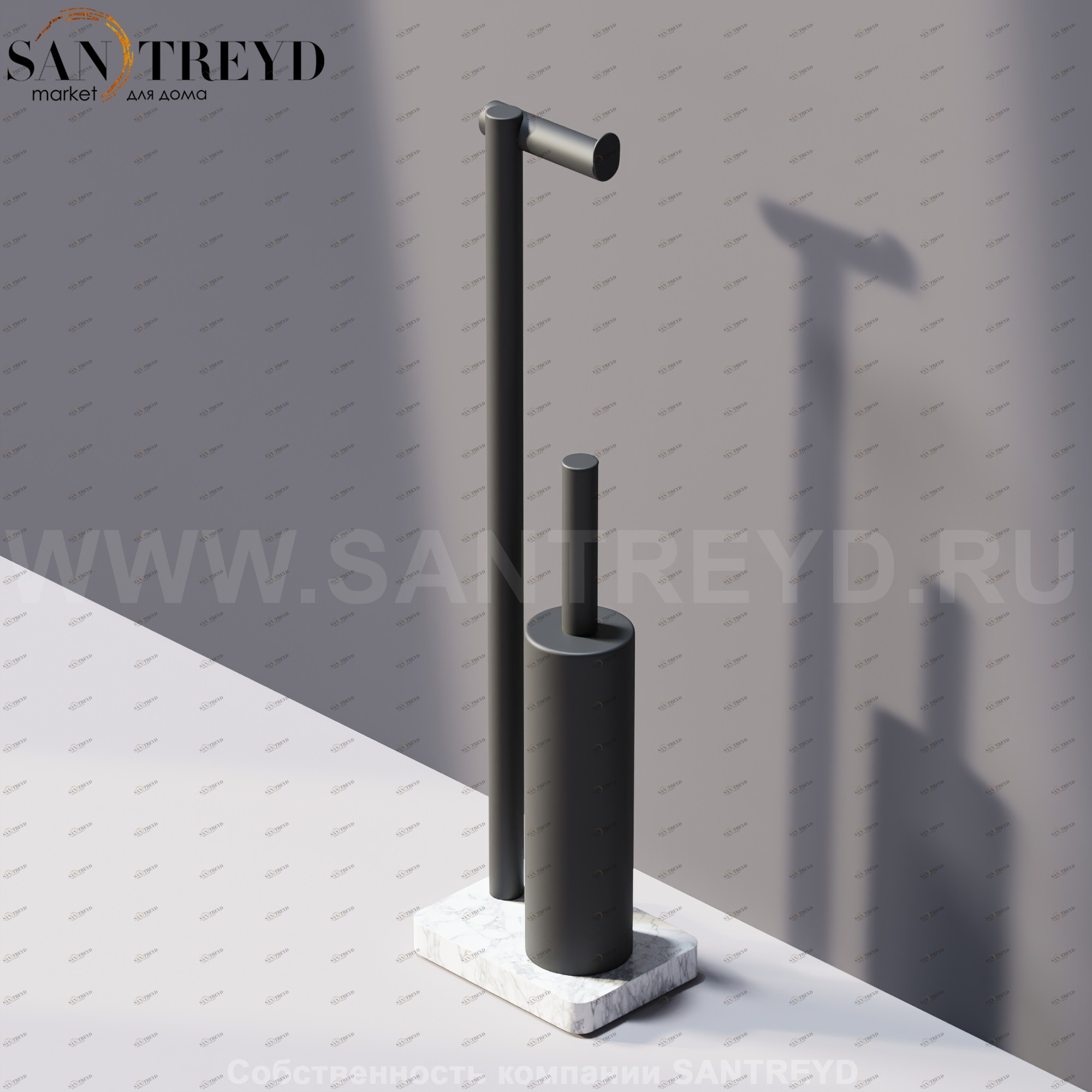 Agape DOT LINE Конструкция с функцией держателя для туалетной бумаги с туалетныи ершом черная на подставке из белого мрамора ADTL0460.NZ ADTL0460NZ