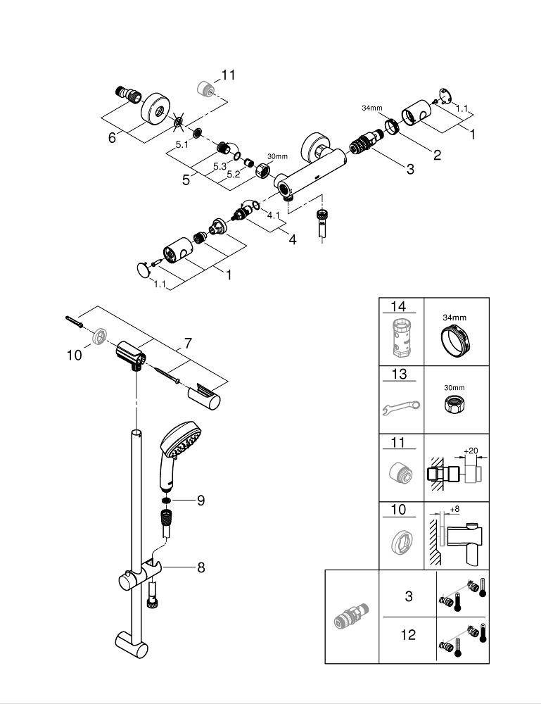 Термостат для душа GROHE Grohtherm 800 Cosmopolitan + Душевой гарнитур Tempesta Cosmopolitan (34769000) - Вид №3