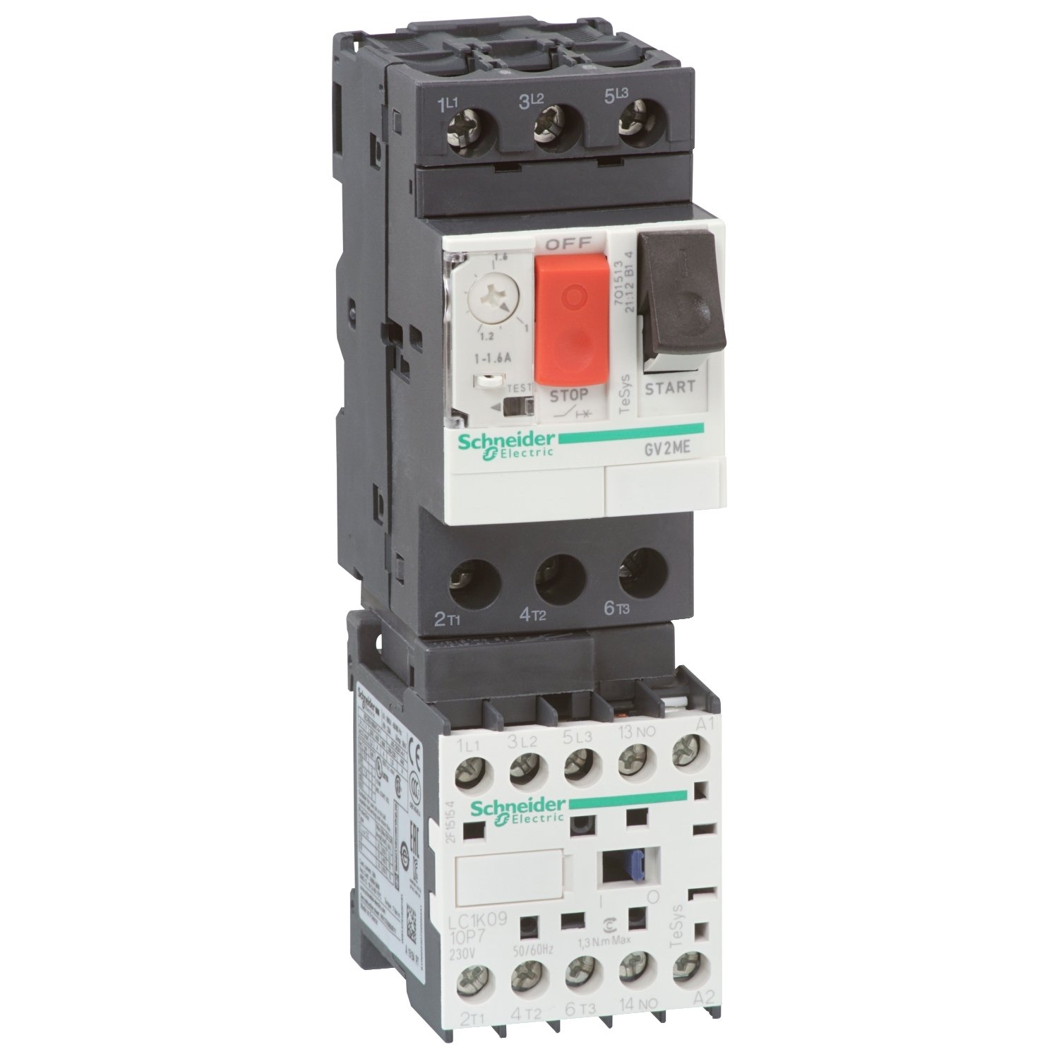 GV2ME10K1BW3 Пускатель GV2ME 6.3А, 22кВт 400/24В Schneider Electric TeSys 