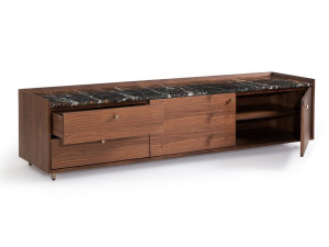 Шкаф для телевизора из дерева и мрамора с распашными дверцами