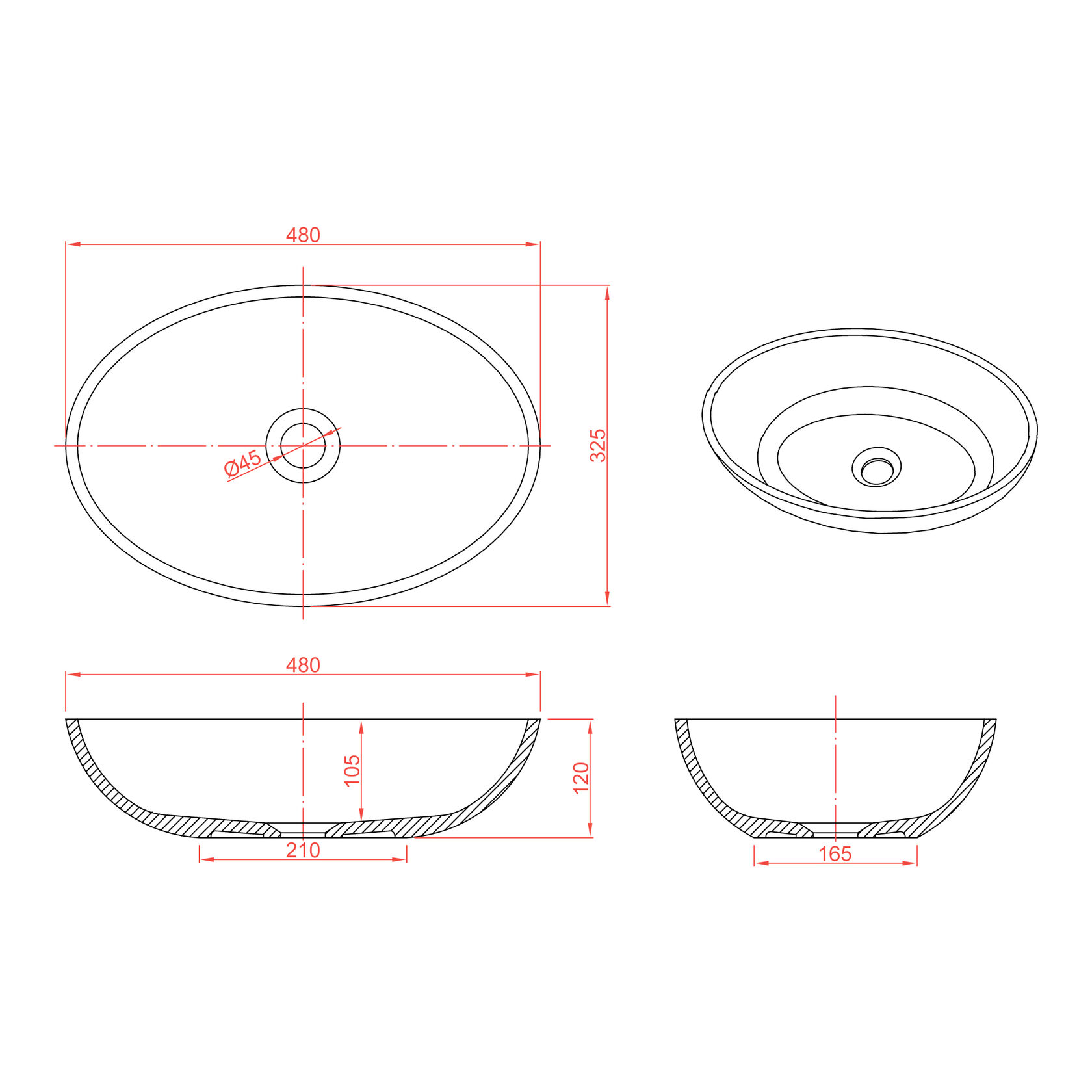 12093 Раковина Conca 480 LAB.Space  - Вид №9