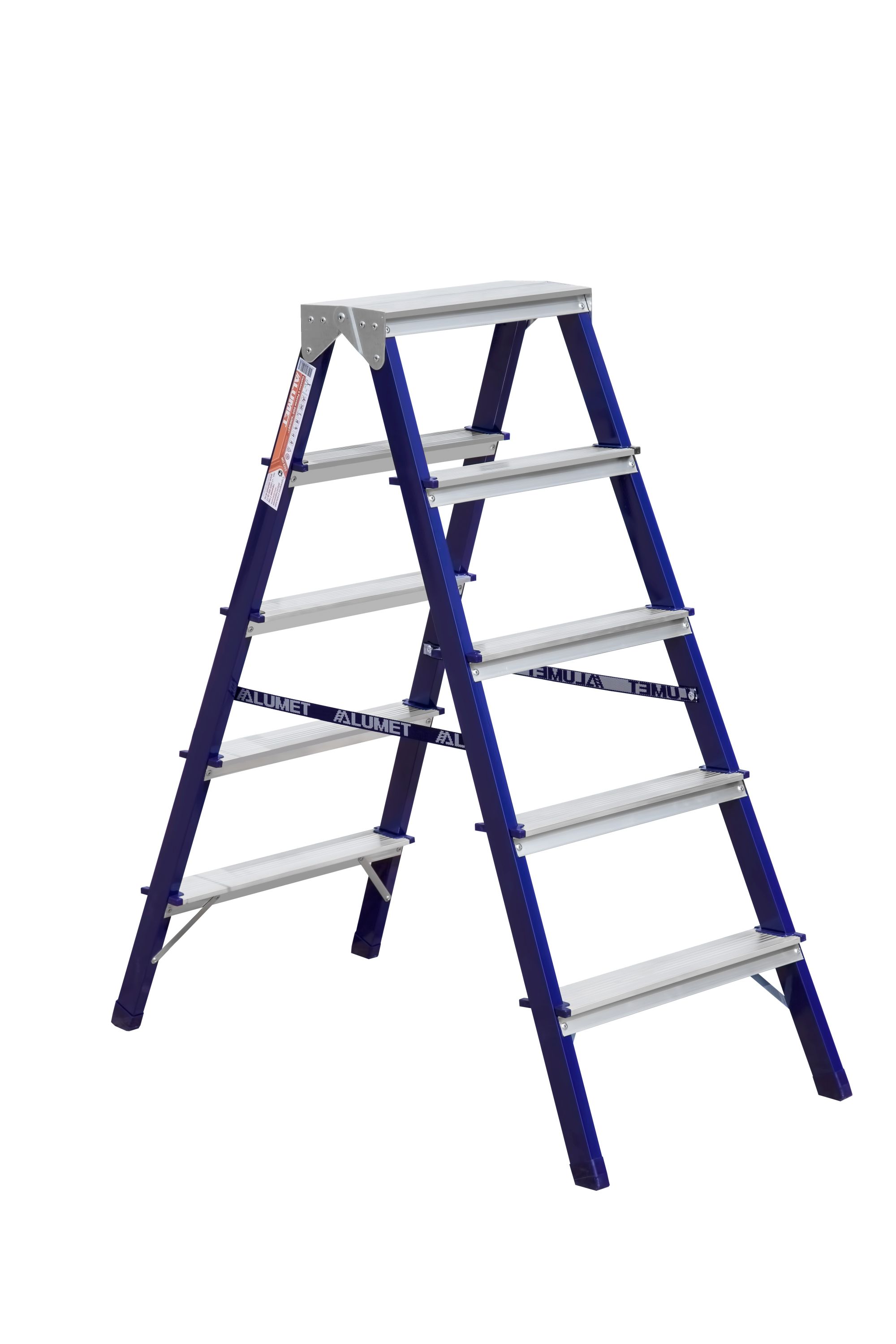 Двухсторонняя стремянка стальная окрашенная с алюминиевыми ступенями 5 ст ALUMET MD8205 - Вид №2