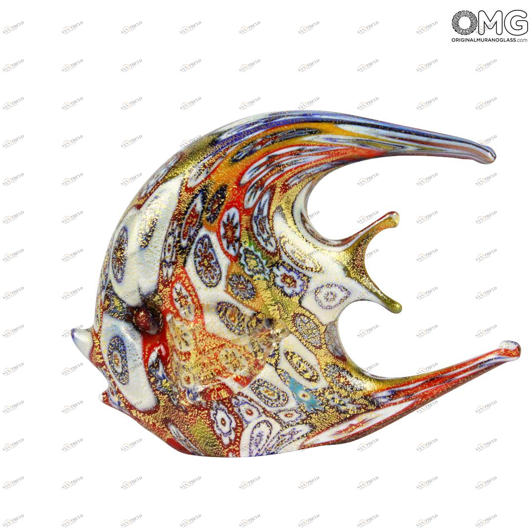 1409 ORIGINALMURANOGLASS Фигурка рыбки Миллефиори Муррины золото - Pesce Millefiori Oro - муранское стекло  см 