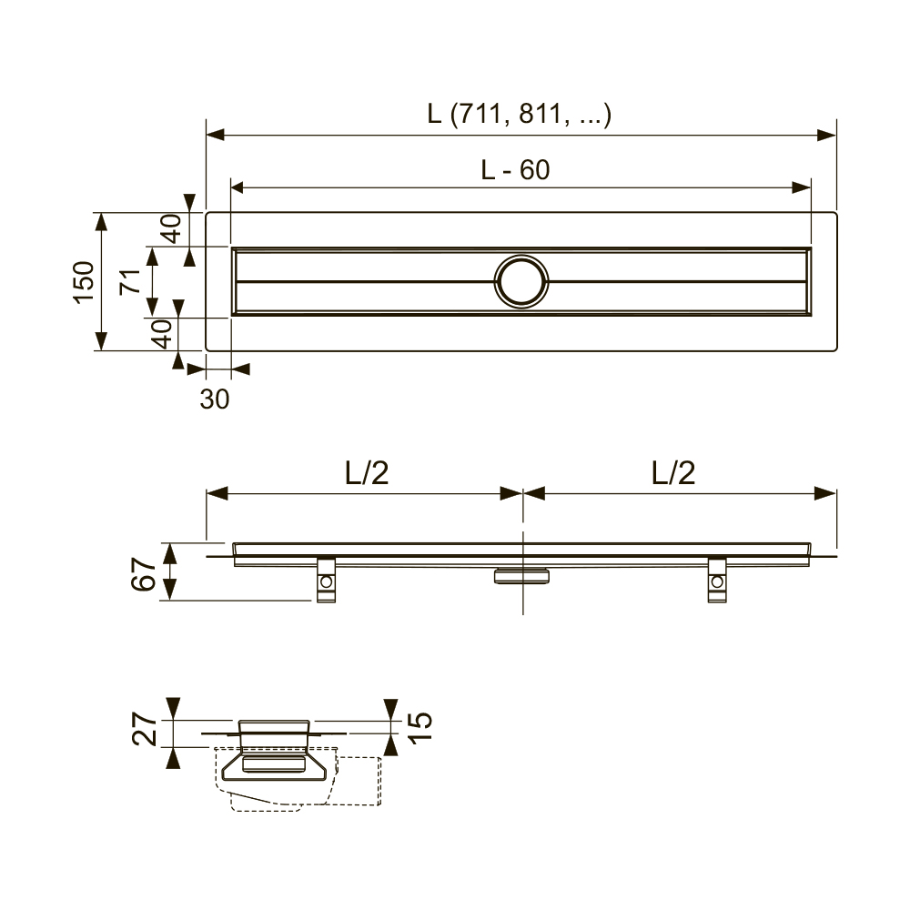 600700 Душевой канал прямой Tece TECEdrainline - Вид №1
