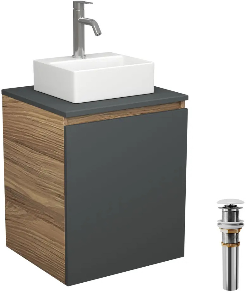 91776880 Тумба Bauedge Bau Dream Blackwood 50 графит раковина BAU Cerama Mini 33х28 белая смеситель Hotel Dream нерж. сталь выпуск клик клак белый STLM-0992581