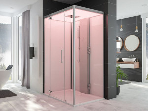 Угловая прямоугольная душевая кабина с турецкой баней