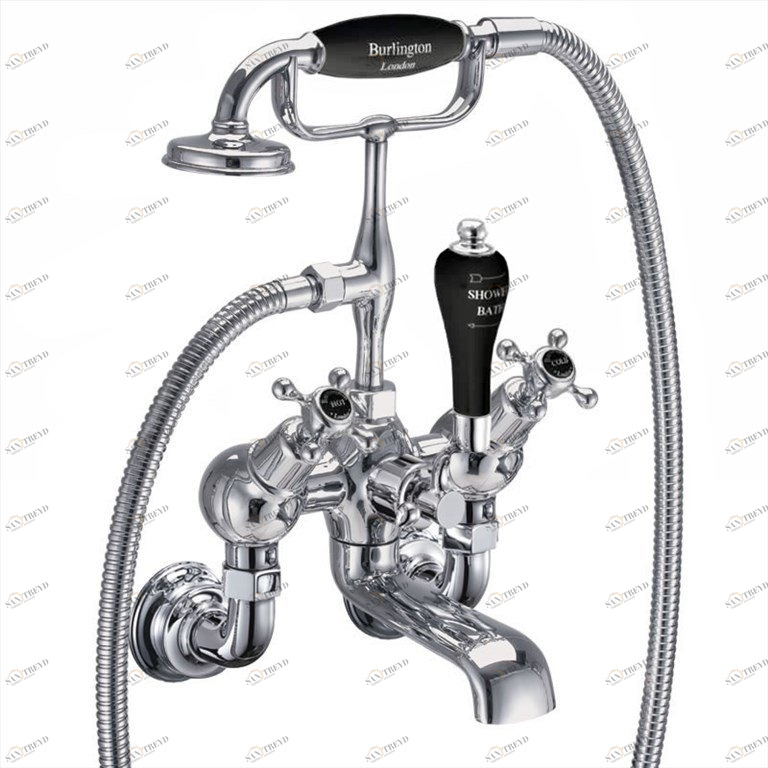 Смеситель для ванны "под наклоном" с ручным душем, Regent настенный [CLR21 BLA] Regent Burlington T9-QT BLA, T17-2, T1 BLA, T4A