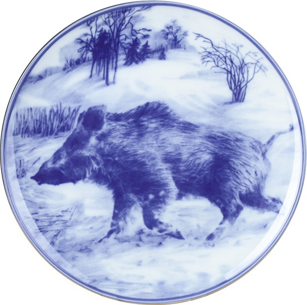 10630512 Императорский фарфоровый завод Тарелка декоративная 19,5см "Кабан по кличке Стайер" "Эллипс" Твёрдый фарфор 