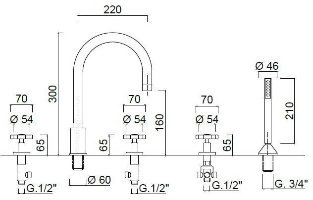 Rubinetteria Giulini Комплект для ванны на 5 отверстий с ручным душем Giò crystal - giò F3660/s - Вид №1